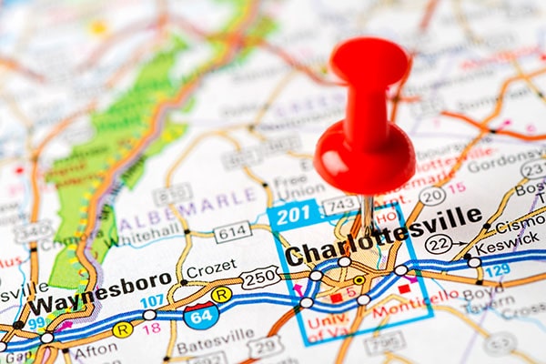 Charlottesville pinned on Map